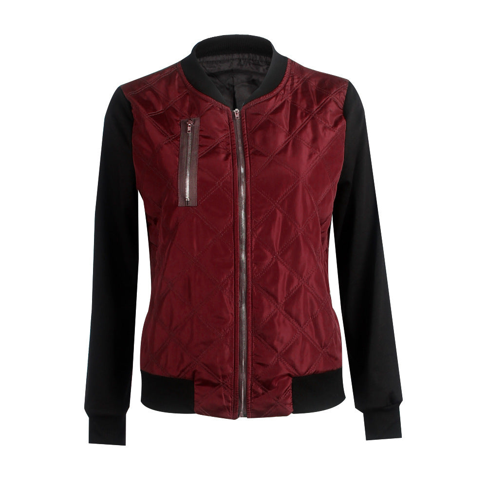 Solid Color Fashion Zipper Quilted Jacket
