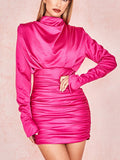 Pleated Solid Color Sexy Tight-fitting Long-sleeved Dress