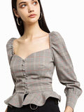Early Autumn New Small Square Collar Plaid Retro Court Style Women's Shirt Top