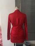 Pleated Solid Color Sexy Tight-fitting Long-sleeved Dress