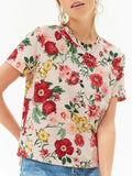 Fresh And Sweet Floral Print Loose Short-Sleeved T-shirt