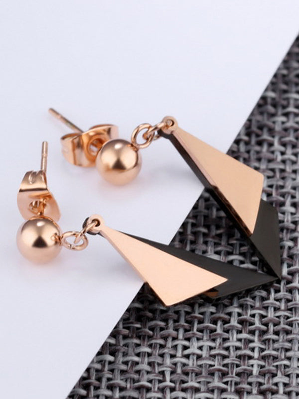 Double Oblique Geometric Double-layer Triangular Ball Hitting Titanium Steel Earrings