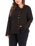 Plus Size Single-breasted Black Shirt Top
