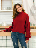 Autumn and Winter New Women's Four-color Lotus Root Sleeves Loose Knit Sweater
