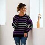 Autumn and Winter New Blue Multicolor Striped Loose Knit Sweater