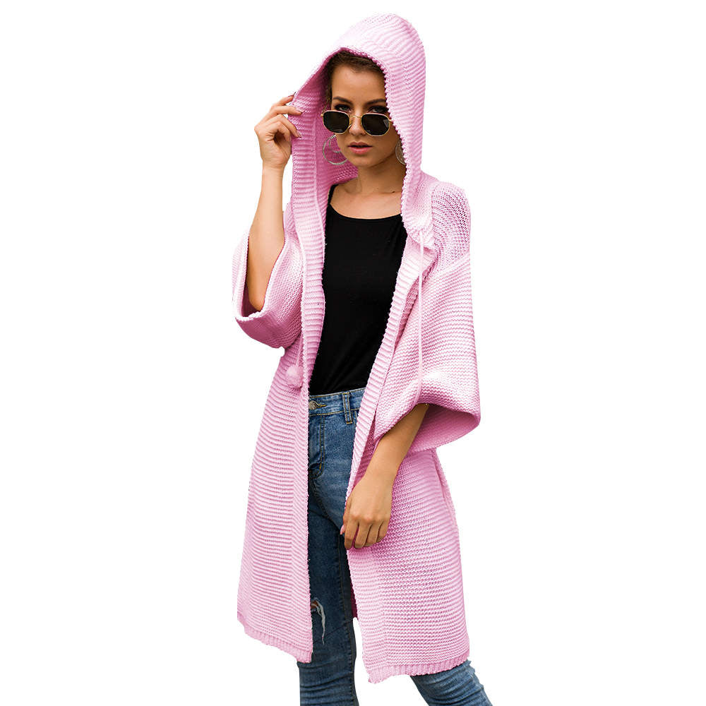 Autumn and Winter Women's Sweaters Three-color Long Hooded Lazy Wind Loose Sweater
