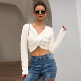Autumn and Winter New Sweater Women's Three-color Cross Long-sleeved Umbilical Sexy Knit Top