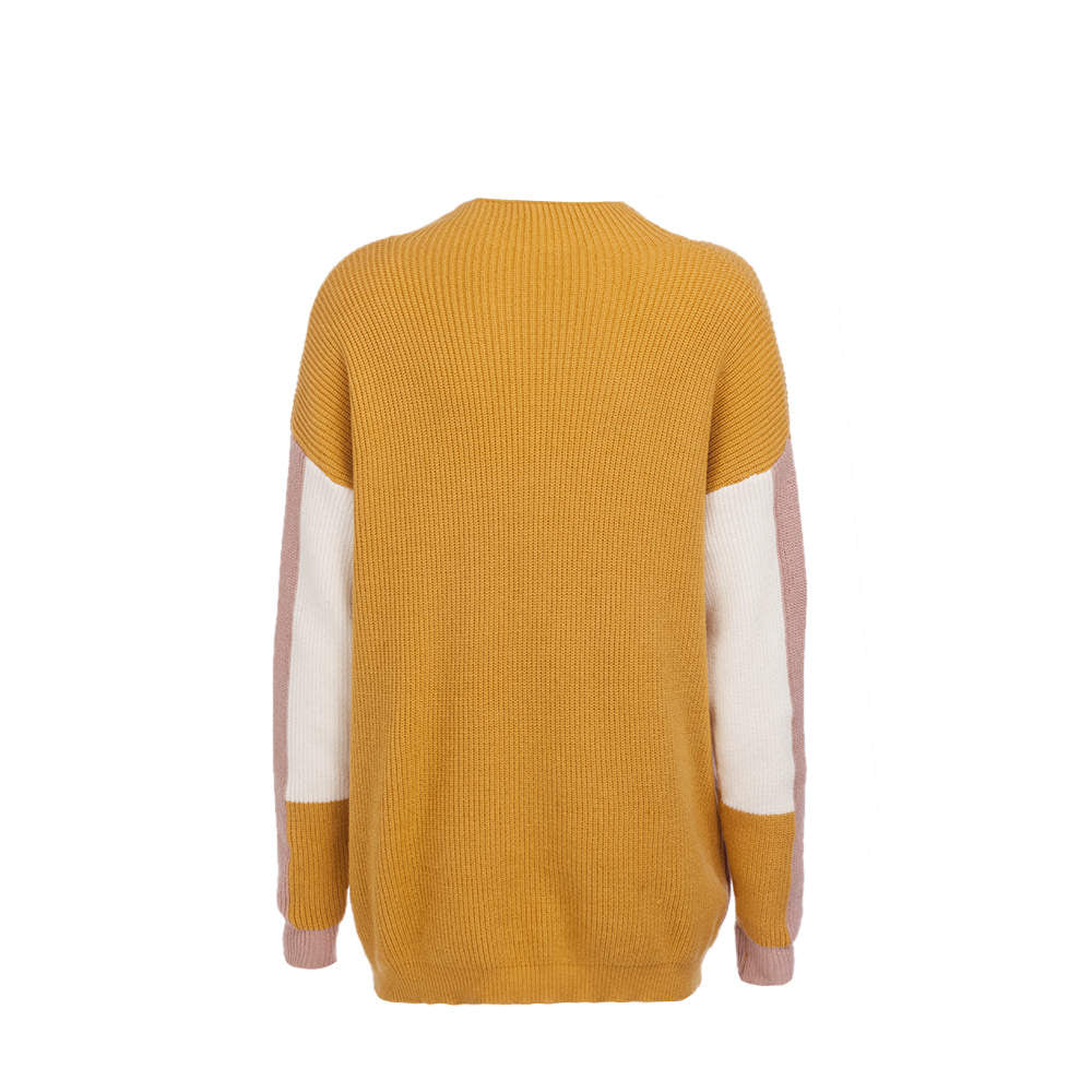 Autumn and Winter New Sweater Three-color Stitching Loose Lazy Wind Sweater Women's Clothing