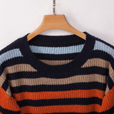 Autumn and Winter New Blue Multicolor Striped Loose Knit Sweater