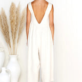 Solid Color Backless Casual Jumpsuit