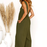 Solid Color Backless Casual Jumpsuit