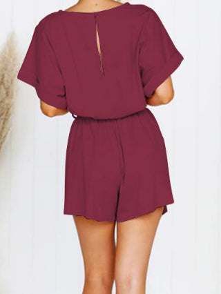 Round Neck Short Sleeve Casual Strap Jumpsuit