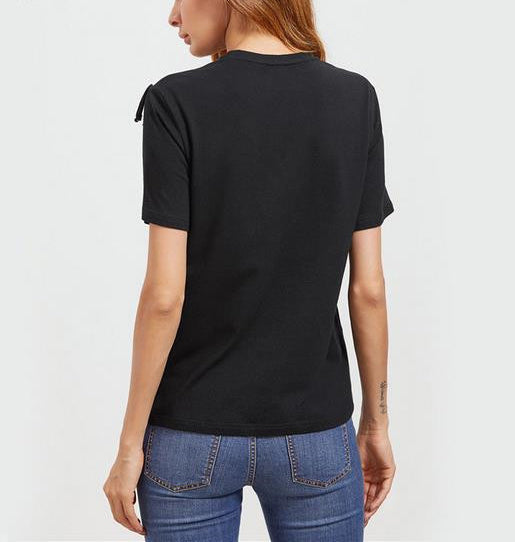 Edge Trim Black Embroidered Sexy Mesh Top T-Shirt