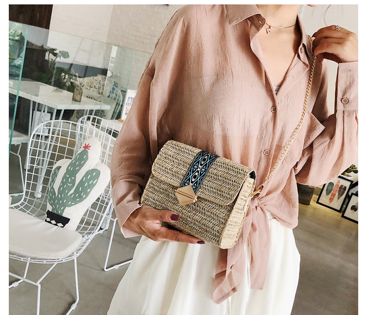 One-shoulder Straw Small Bag Female Fashion Wild Simple Casual Girl Chain Bag