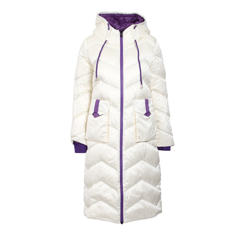 Winter Women's Colorblock Long Sleeve Hooded Down Jacket