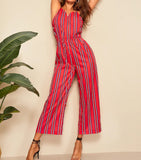 Strap Back Bow Striped Jumpsuit