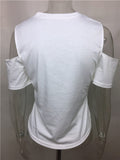 New Off-the-shoulder Applique White T-shirt