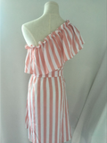 Striped One-shoulder Strap Waist Dress