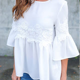 Bell Sleeve White Stitching Lace Top