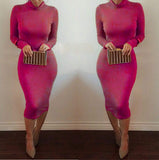Spring, Summer, Autumn and Winter Long-sleeved Sexy Women's Nightclub Solid Color Dress