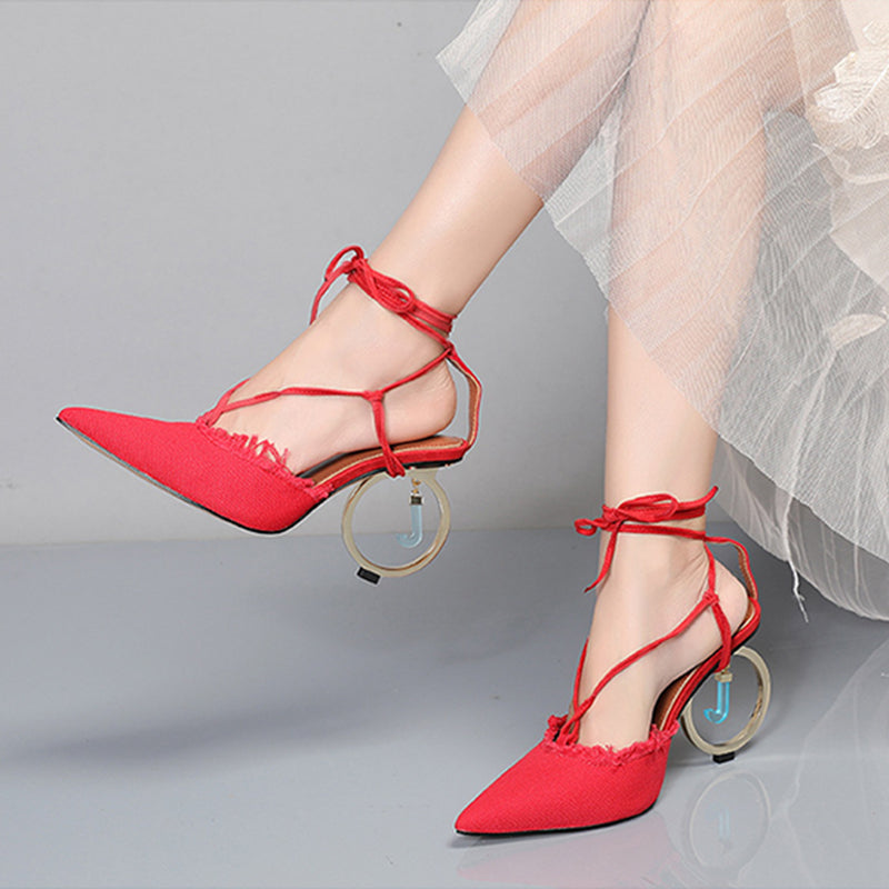 Pointed-toe Color-blocked Ankle Straps With High-heeled Sandals