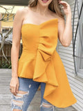 Wrapped Chest Sexy Ruffled Top Sleeveless Shirt