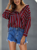 Women's Shirt Large Size Long Sleeve Striped Top