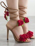 Summer Rose Cross Lace High Heel Sandals