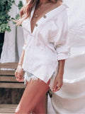 Single-breasted Lapels Loose Casual White Shirt Women
