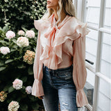 Solid Color Butterfly Ruffle Stitching Long Sleeve Shirt