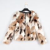 Autumn and Winter Mixed Color Faux Fur Coat