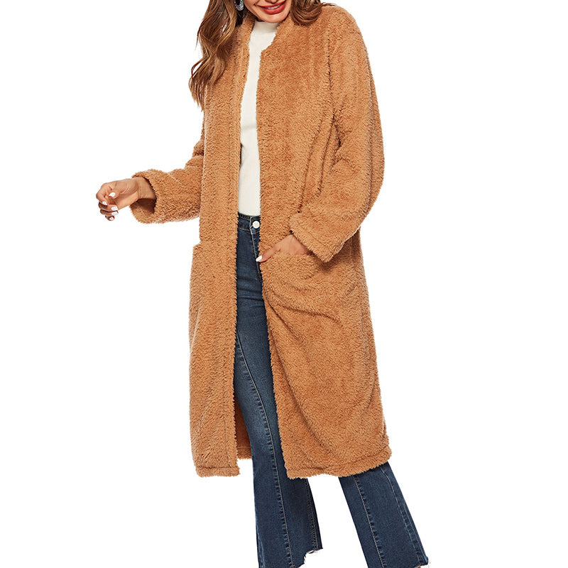 Women New Brown Long Plush Coat