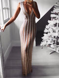 Sexy Deep V Sleeveless Sequined Perspective Dress