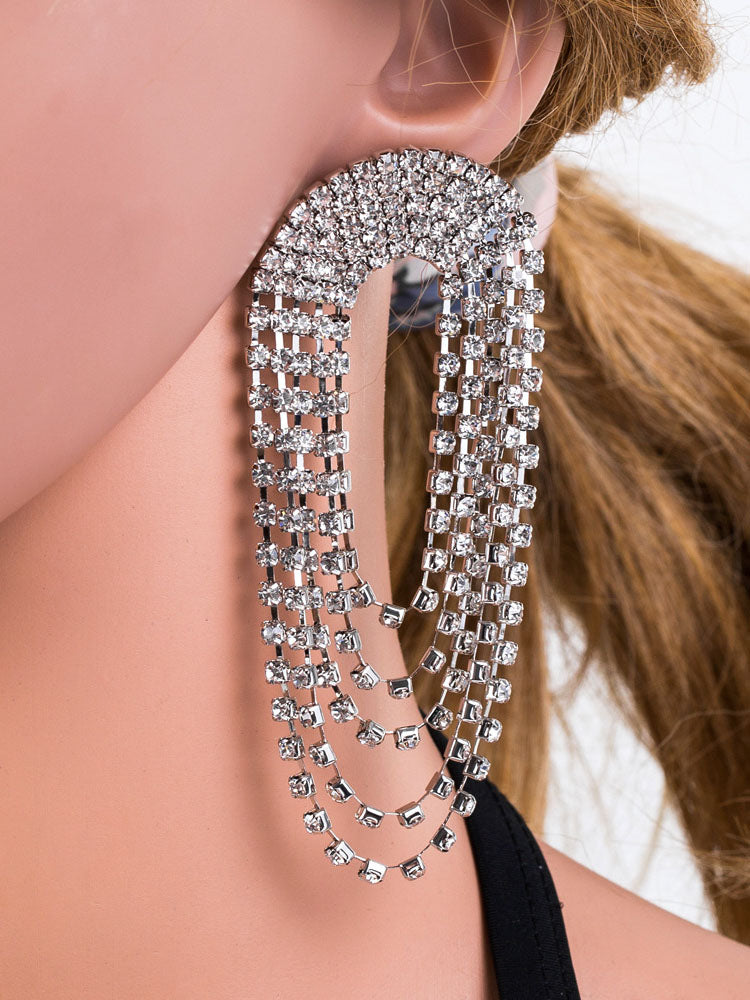 Luxury Temperament Flash Drill Long Tassel Earrings Women's Multi-layer Surround Personality Fashion Ear Jewelry