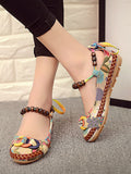Old Beijing Cloth Shoes National Wind Color Bandage Shallow Mouth Single Shoes Retro Beaded Embroidered Women's Shoes Large Size