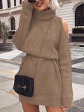 Mid-length High Collar Off-the-shoulder Sweater Dress