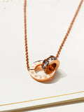 Titanium Steel Plated Rose Gold Double Ring Roman Digital Pendant Necklace Short Diamond Stud Collar Chain
