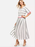 Round Neck Striped Color Tassel Dress