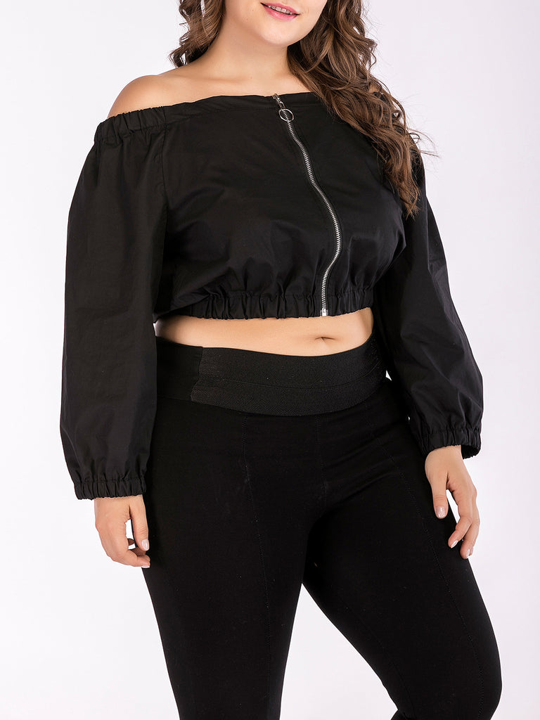 Plus Size One-neck Blouse Long-sleeved T-shirt