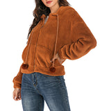 Casual Fleece Coat Solid Color Loose Hooded Coat