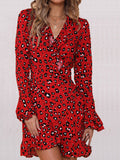 Autumn and Winter New Sexy Women's Long-sleeved Printed Leopard Dress with Belt