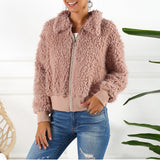 Short Lapel Faux Fur Coat Warm Plush Top
