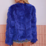 Short Round Neck Faux Fur Ladies Long Sleeve Coat