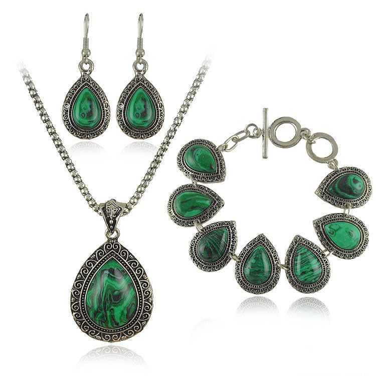 Vintage Malachite Drops Jewelry Set