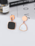 Black And White Classic Geometric Triangle Round Mother-of-pearl Asymmetric Earrings