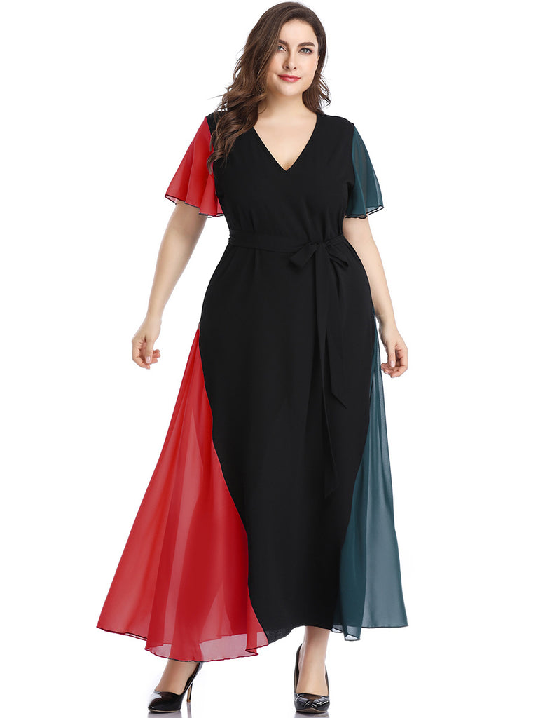 Large Size Women's Color Mosaic Dress