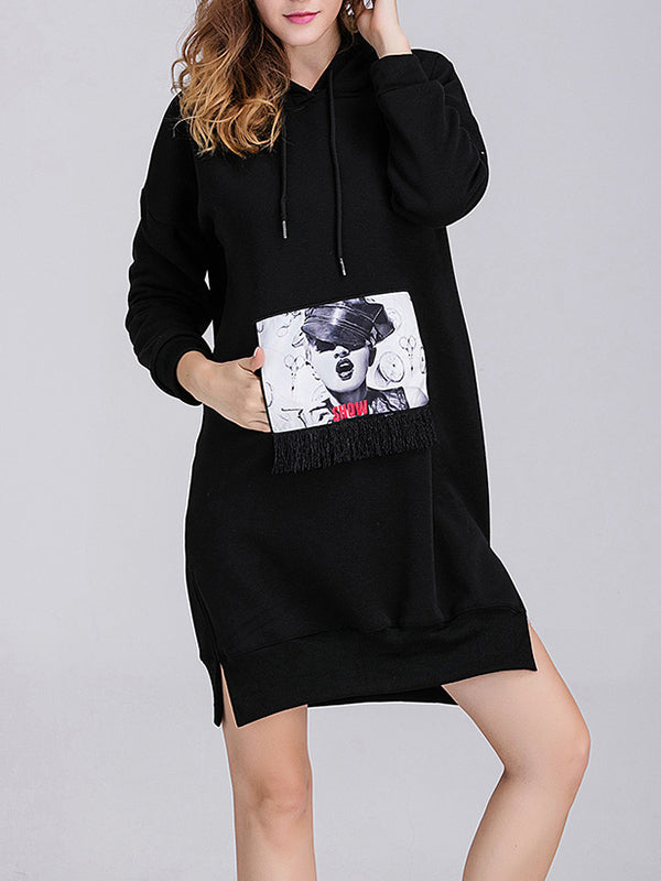 Plush Hooded Patchwork Sweater Skirt Loose Sweater