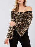 Fashion Leopard Print Collar Trumpet Sleeves Shirt Women