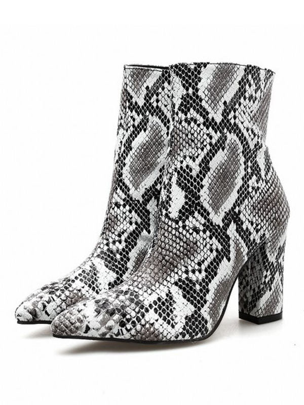 Sexy Snake Martin Boots Thick with Zipper Pointed Booties Women's Boots