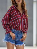 Women's Shirt Large Size Long Sleeve Striped Top